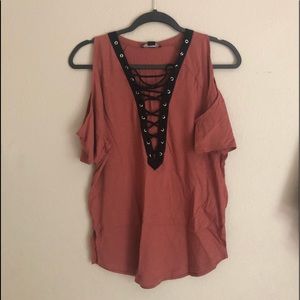 Burnt Orange Lace-Up Top